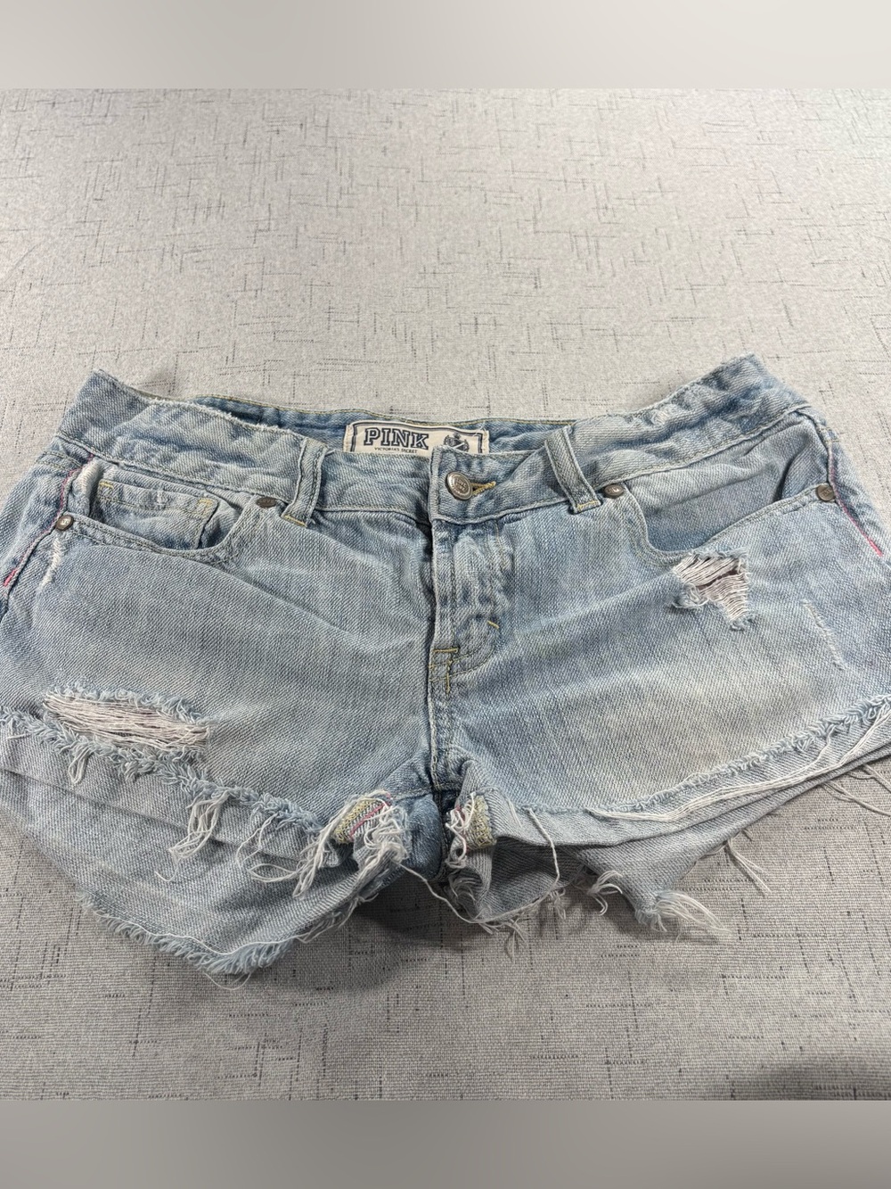 Y2k PINK Victoria's Secret Distressed Light Blue Denim Shorts - Women's